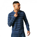Front - Maine Mens Stripe Knitted Long-Sleeved Polo Shirt