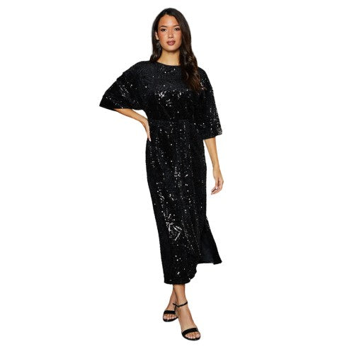Front - Principles Womens/Ladies Sequin Belted Batwing Midi Dress