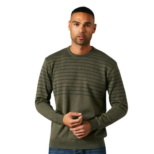 Front - Maine Mens Placement Stripe Knitted Crew Neck Jumper