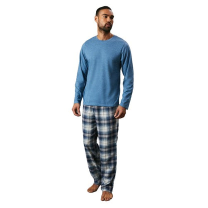 Front - Maine Mens Checked Brushed Pyjama Set