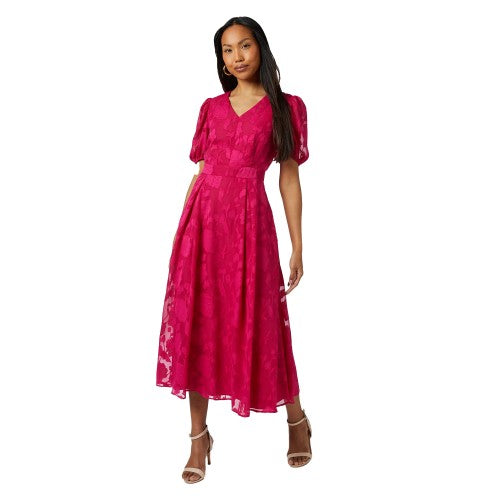 Front - Principles Womens/Ladies Floral Jacquard Puff Sleeve Midi Dress
