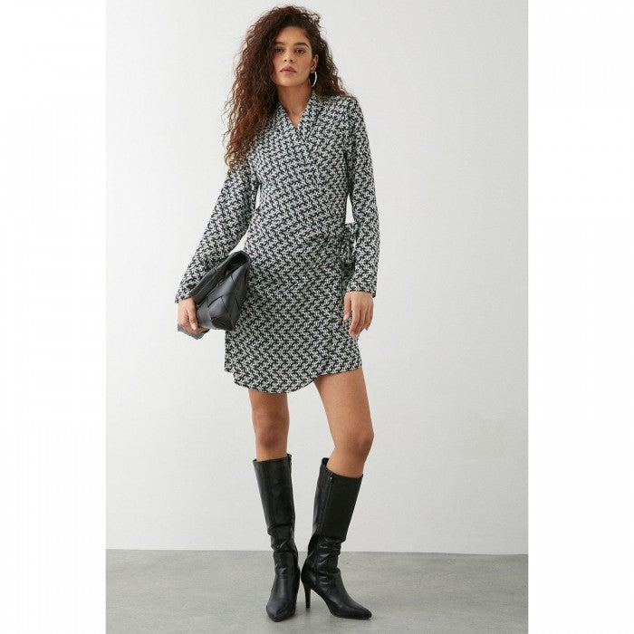 Front - Dorothy Perkins Womens/Ladies Geometric Wrap Long-Sleeved Mini Dress