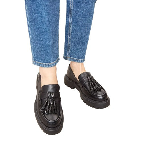 Front - Faith Womens/Ladies Lori Tassel Leather Chunky Heel Loafers