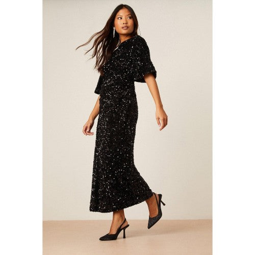 Front - Dorothy Perkins Womens/Ladies Sequins Velvet Wrap Petite Midi Dress