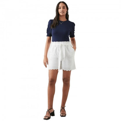 Front - Dorothy Perkins Womens/Ladies Scalloped Waist Tie Casual Shorts