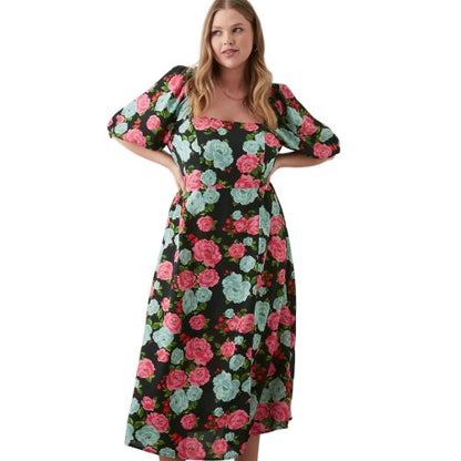 Front - Dorothy Perkins Womens/Ladies Floral Square Neck Plus Midi Dress