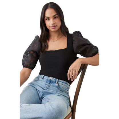 Front - Dorothy Perkins Womens/Ladies Floral Organza Square Neck Short-Sleeved Top
