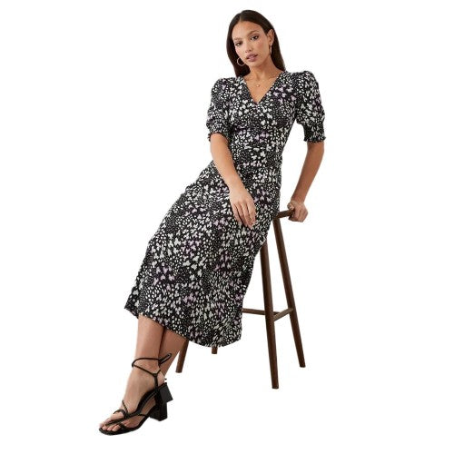 Front - Dorothy Perkins Womens/Ladies Leopard Print Shirred Cuff Tall Midi Dress