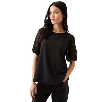 Front - Dorothy Perkins Womens/Ladies Dobby Spotted Chiffon Contrast Sleeves Blouse