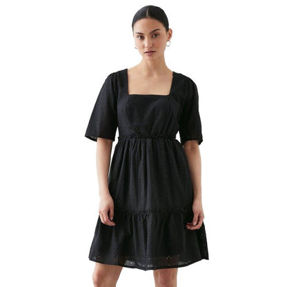 Front - Dorothy Perkins Womens/Ladies Petite Broderie Square Neck Mini Dress