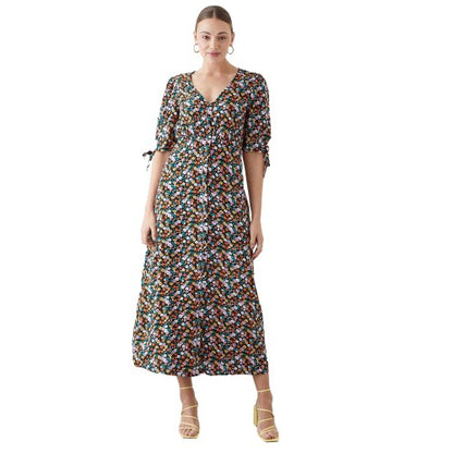 Front - Dorothy Perkins Womens/Ladies Ditsy Print Tall Tie Sleeves Midi Dress