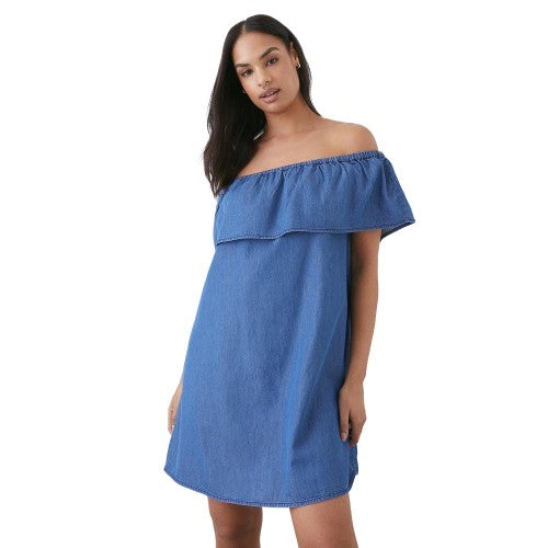 Front - Dorothy Perkins Womens/Ladies Denim Bardot Frill Mini Dress