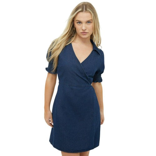 Front - Dorothy Perkins Womens/Ladies Denim Wrap Petite Short-Sleeved Mini Dress
