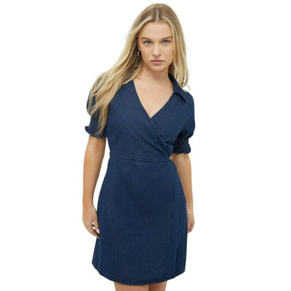 Front - Dorothy Perkins Womens/Ladies Denim Wrap Petite Short-Sleeved Mini Dress