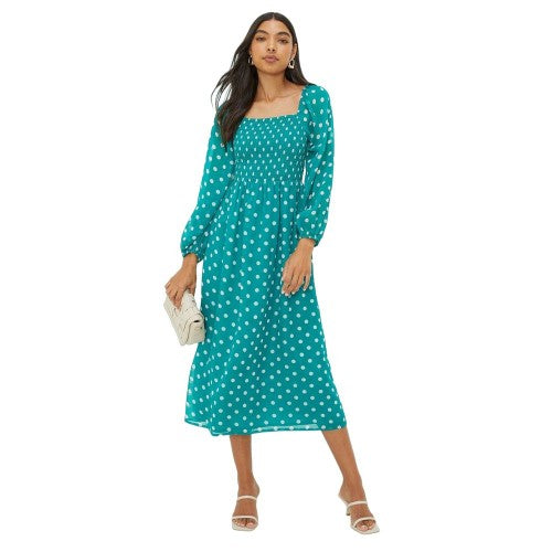 Front - Dorothy Perkins Womens/Ladies Spotted Chiffon Shirred Midi Dress