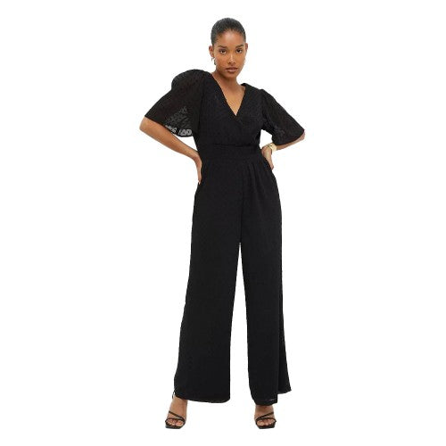 Front - Dorothy Perkins Womens/Ladies Dobby Spotted Chiffon Shirred Waist Jumpsuit