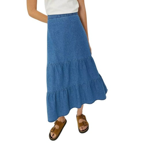 Front - Dorothy Perkins Womens/Ladies Tiered Denim Midi Skirt