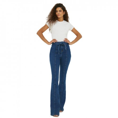 Front - Dorothy Perkins Womens/Ladies Flared Waist Tie Tall Jeans