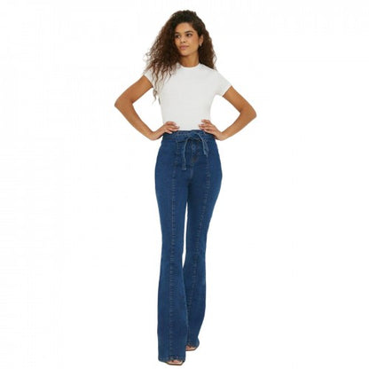 Front - Dorothy Perkins Womens/Ladies Flared Waist Tie Tall Jeans