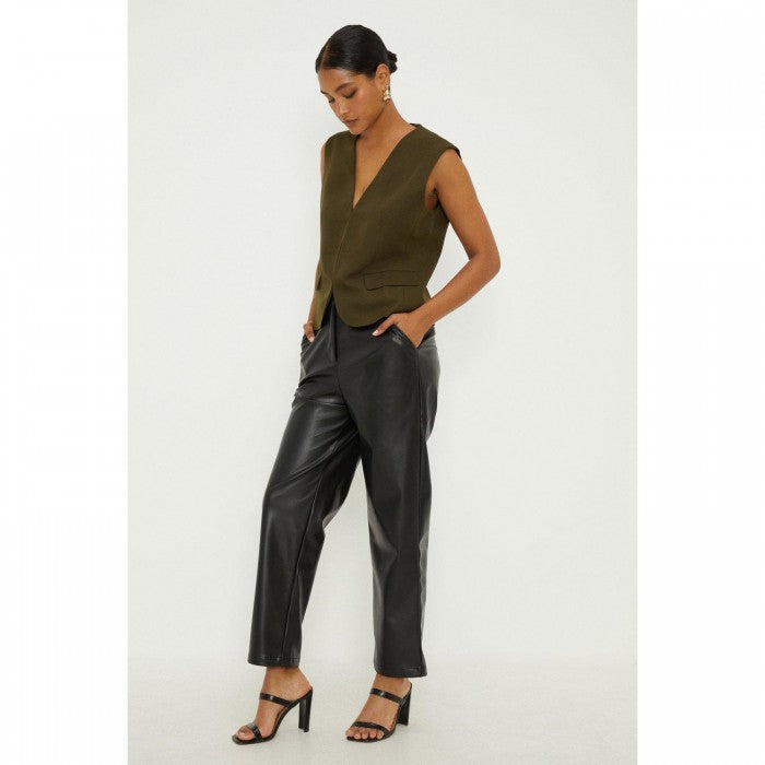 Front - Dorothy Perkins Womens/Ladies Faux Leather Ankle Grazer Trousers
