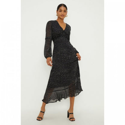 Front - Dorothy Perkins Womens/Ladies Spotted Chiffon V Neck Midaxi Dress