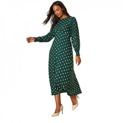 Front - Dorothy Perkins Womens/Ladies Spotted Shirred Cuff Long-Sleeved Midi Dress