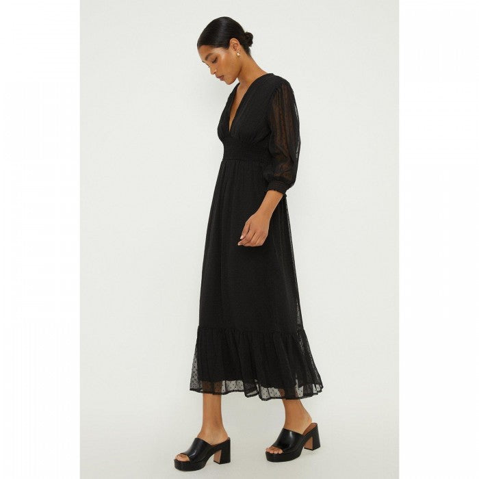 Front - Dorothy Perkins Womens/Ladies Dobby Chiffon Shirred Waist Midi Dress