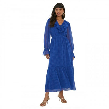 Front - Dorothy Perkins Womens/Ladies Dobby Chiffon Ruffle Neck Midi Dress