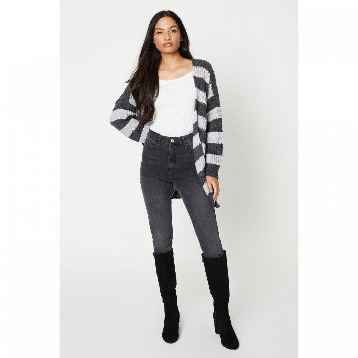 Front - Dorothy Perkins Womens/Ladies Stripe Chunky Knit Longline Cardigan