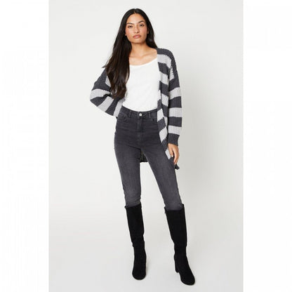Front - Dorothy Perkins Womens/Ladies Stripe Chunky Knit Longline Cardigan