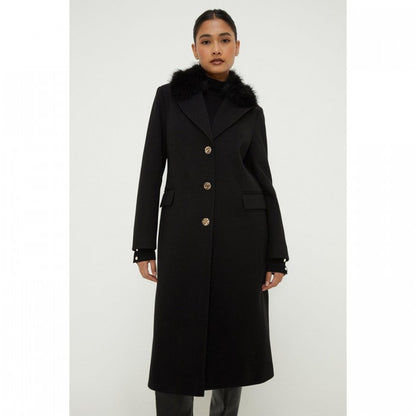 Front - Dorothy Perkins Womens/Ladies Faux Fur Trim Single-Breasted Petite Coat