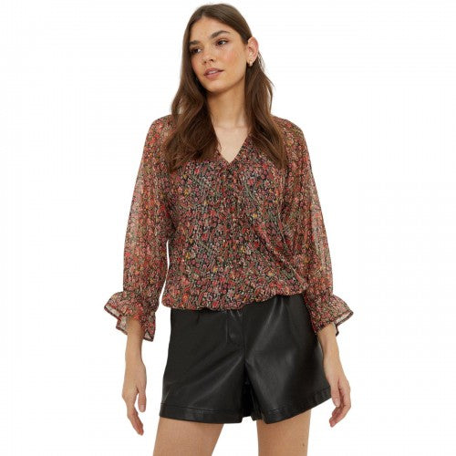 Front - Dorothy Perkins Womens/Ladies Ditsy Print Chiffon Front Tie Blouse