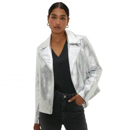 Front - Dorothy Perkins Womens/Ladies Metallic Faux Leather Biker Jacket