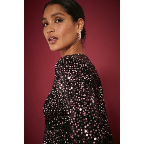 Front - Dorothy Perkins Womens/Ladies Sequin Velvet Wrap Wrap Top
