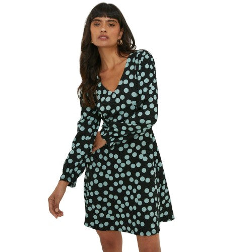 Front - Dorothy Perkins Womens/Ladies Spotted V Neck Long-Sleeved Mini Dress