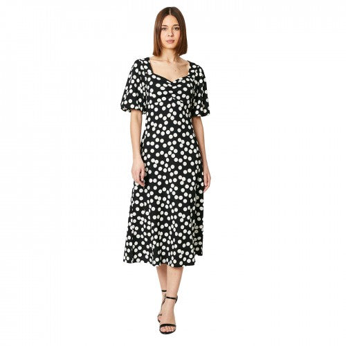 Front - Dorothy Perkins Womens/Ladies Spotted Ruched Front Puff Sleeve Midi Dress