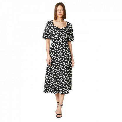 Front - Dorothy Perkins Womens/Ladies Spotted Ruched Front Puff Sleeve Midi Dress