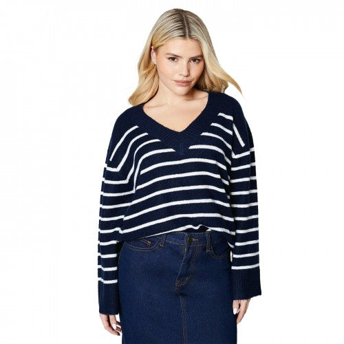 Front - Dorothy Perkins Womens/Ladies Stripe Knitted V Neck Jumper