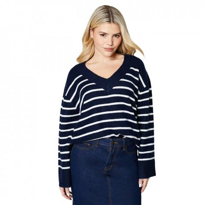 Front - Dorothy Perkins Womens/Ladies Stripe Knitted V Neck Jumper