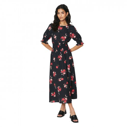 Front - Dorothy Perkins Womens/Ladies Floral Shirred Waist Petite Midi Dress