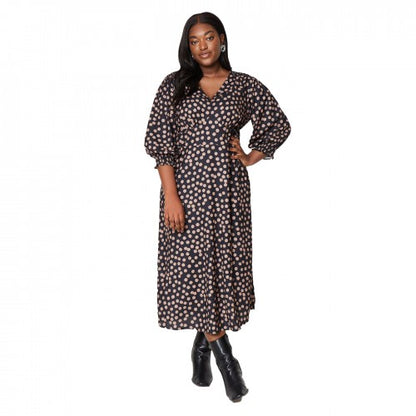 Front - Dorothy Perkins Womens/Ladies Empire Spotted Shirred Yoke Plus Midi Dress