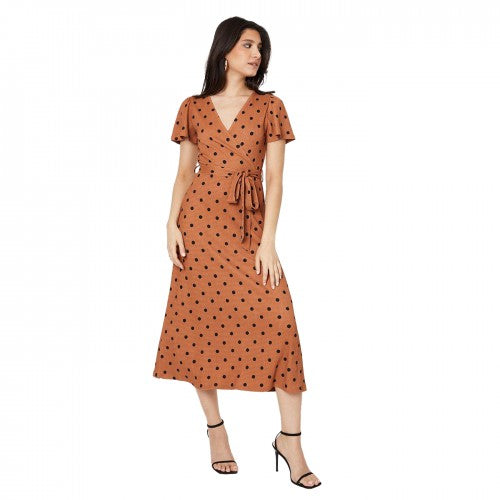 Front - Dorothy Perkins Womens/Ladies Spotted Wrap Flutter Midi Dress
