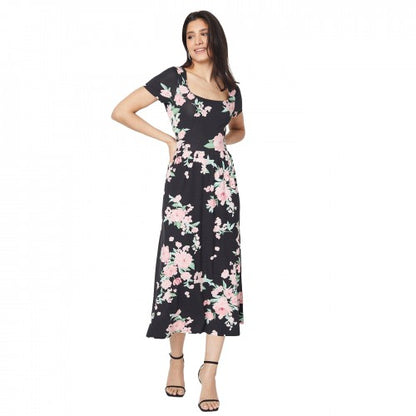 Front - Dorothy Perkins Womens/Ladies Floral Square Neck Short-Sleeved Midi Dress