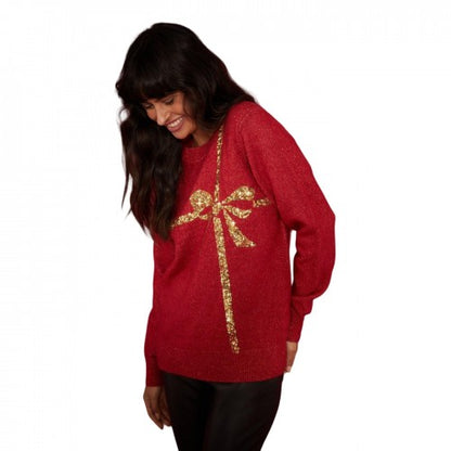 Front - Dorothy Perkins Womens/Ladies Bow Sequins Christmas Jumper