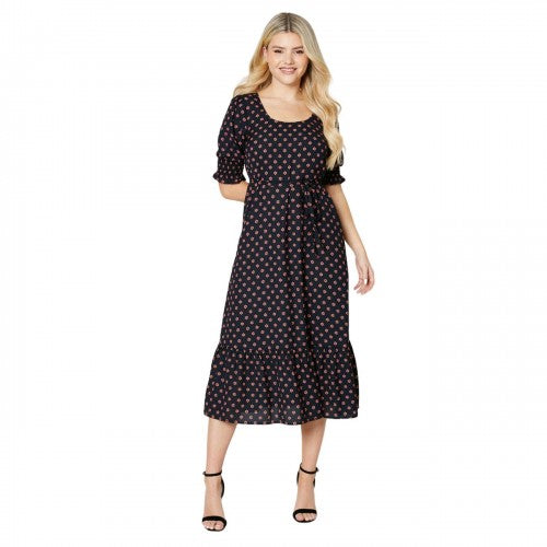 Front - Dorothy Perkins Womens/Ladies Ditsy Print Shirred Short-Sleeved Midi Dress