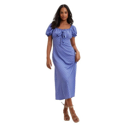 Front - Dorothy Perkins Womens/Ladies Polka Dot Textured Bow Midi Dress