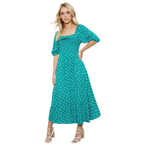 Front - Dorothy Perkins Womens/Ladies Spotted Shirred Petite Midi Dress
