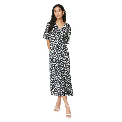 Front - Dorothy Perkins Womens/Ladies Animal Print Front Tie Petite Midi Dress