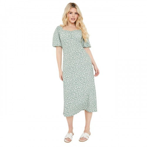 Front - Dorothy Perkins Womens/Ladies Animal Print Ruched Front Puff Sleeve Midi Dress