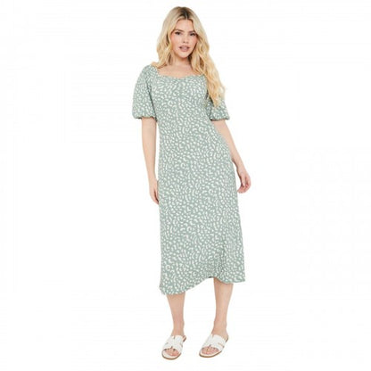 Front - Dorothy Perkins Womens/Ladies Animal Print Ruched Front Puff Sleeve Midi Dress